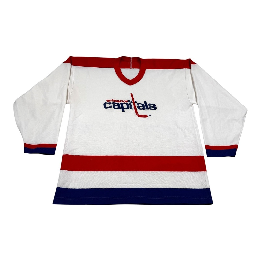 Vtg Washington Capitals Jersey Mens XL White Red NHL Hockey Retro Logo Striped